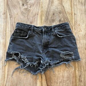 Distressed Black Denim Shorts